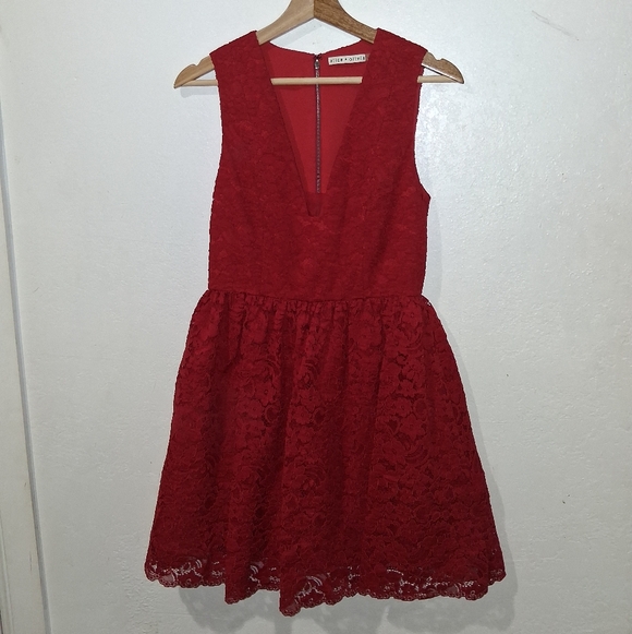 ALICE + OLIVIA Kappa Red Lace Mini Dress - Picture 3 of 10
